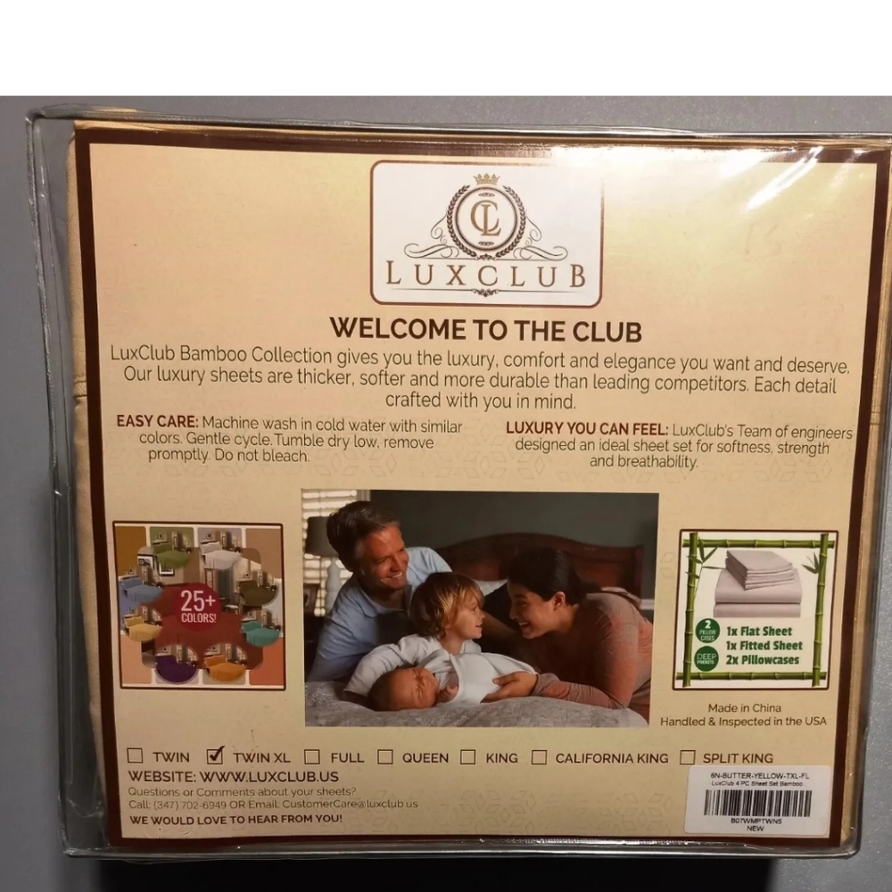 LuxClub Bamboo Hypoallergenic Collect. Sheet Set /Butter-Yellow Twin XL 4PC/New